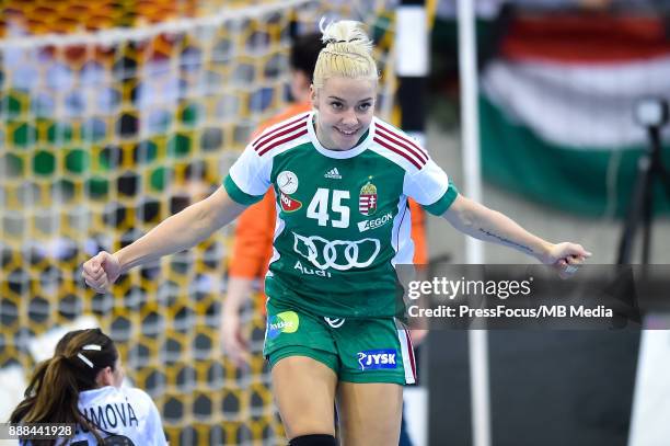 Noemi Hafra of Hungary celebrates scoring a goal during IHF Women's Handball World Championship group B match between Czech Republic and Hungary on...