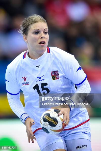 Michaela Hrbkova of Czech Republic dribbles the ball during IHF Women's Handball World Championship group B match between Czech Republic and Hungary...