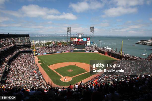 General overall interior view of AT&T Park during the game between the Houston Astros and the San Francisco Giants on July 5, 2009 in San Francisco,...