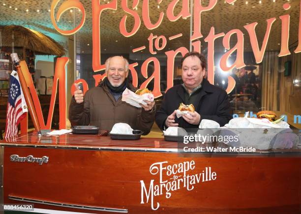 Jimmy Buffett and James Nederlander Jr. Hand out free hamburgers as they offically open up the Box Office for his Broadway Musical 'Escape To...