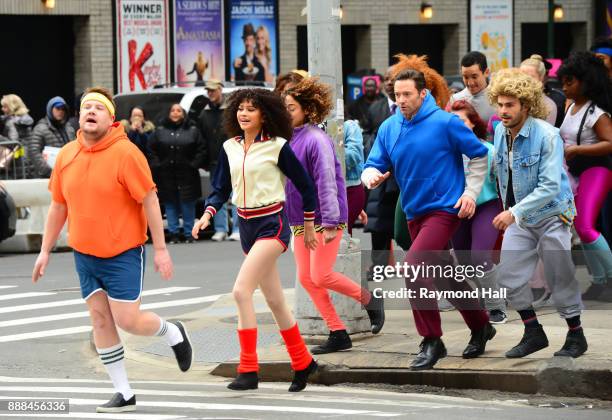 Actor Zendaya,Hugh Jackman,Zac Efron and James Corden are seen on the set of "The Late Show With James Corden" on December 8, 2017 in New York City.