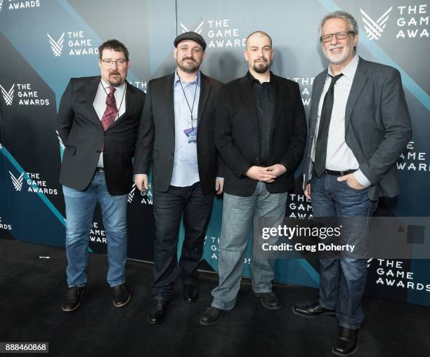 Paul Johnson, Michael Salvatori, Skye Lewin, and Jay Weinland attend The Game Awards 2017 at Microsoft Theater on December 7, 2017 in Los Angeles,...
