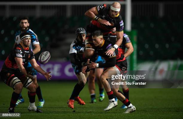 Dragons forward Rynard Landman goes over the top during the European Rugby Challenge Cup match between Dragons and Enisei EM at Rodney Parade on...