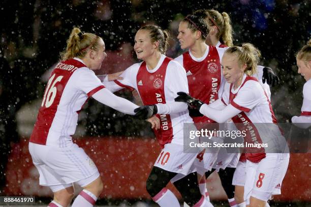 Lucienne Reichardt of Ajax Women, Desiree van Lunteren of Ajax Women, Inessa Kaagman of Ajax Women during the Dutch Eredivisie Women match between...