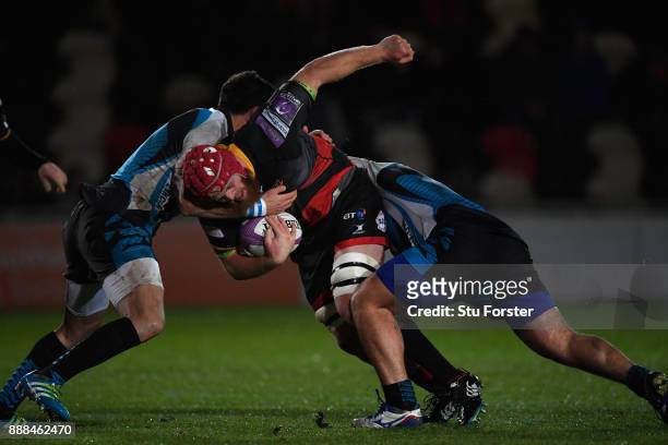 Dragons player Joseph Davies runs into the Enisei defence during the European Rugby Challenge Cup match between Dragons and Enisei EM at Rodney...