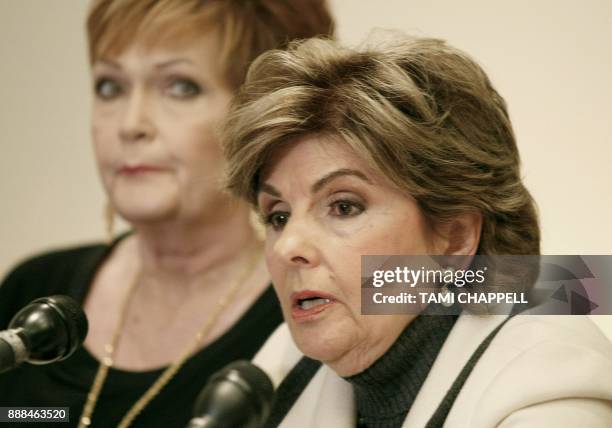 Attorney Gloria Allred speaks to the media with her client Beverly Young Nelson, at a news conference where she presents evidence that Alabama U.S....