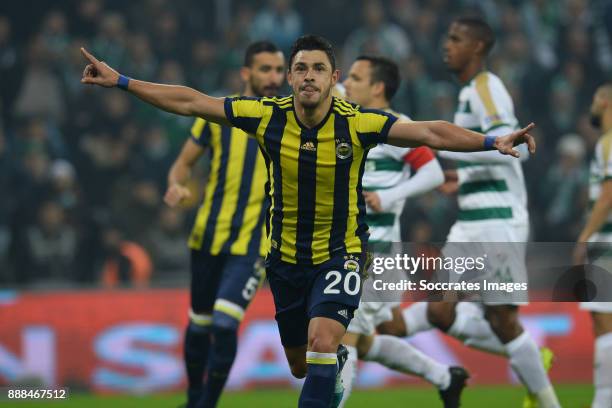 Guiliano Victor De Paulo of Fenerbahce celebrate 0-1 during the Turkish Super lig match between Bursaspor v Fenerbahce at the Timsah Arena on...