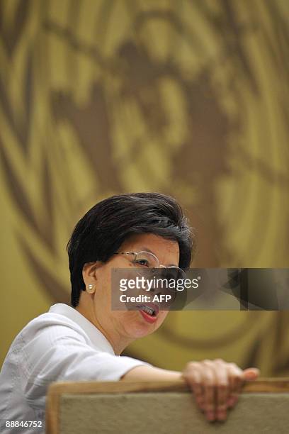 World Health Organisation Director General Margaret Chan delivers a speech during the annual meeting of United Nations Economic and Social Council at...