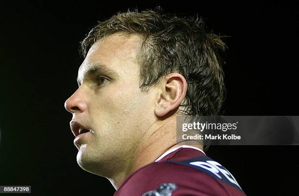 Josh Perry of the Eagles watches on during the round 18 NRL match between the Manly Warringah Sea Eagles and the Bulldogs at Brookvale Oval on July...