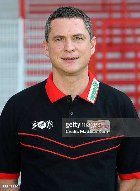 Manager Christian Beeck poses during the 1.FC Union Berlin Team Presentation at the Stadion An der Alten Foersterei on July 6, 2009 in Berlin,...