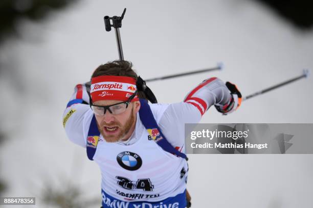 Simon Eder of Austria competes in the 10 km Men's Sprint during the BMW IBU World Cup Biathlon on December 8, 2017 in Hochfilzen, Austria.