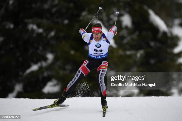 Simon Eder of Austria competes in the 10 km Men's Sprint during the BMW IBU World Cup Biathlon on December 8, 2017 in Hochfilzen, Austria.