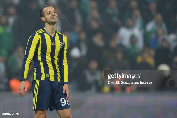 Roberto Soldado Rillo of Fenerbahce during the Turkish Super lig match between Bursaspor v Fenerbahce at the Timsah Arena on December 8, 2017 in...