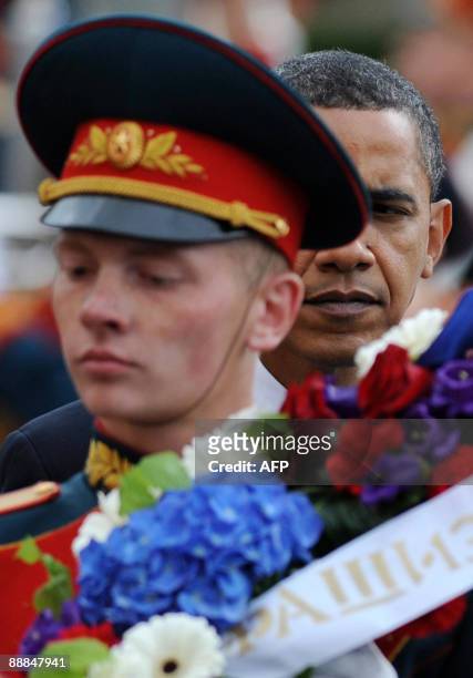 President Barack Obama participates in a wreath-laying ceremony at the Tomb of the Unkown Soldier in Moscow on July 6, 2009. Obama arrived in Russia...