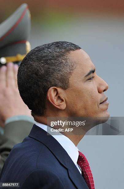 President Barack Obama participates in a wreath-laying ceremony at the Tomb of the Unkown Soldier in Moscow on July 6, 2009. Obama arrived in Russia...