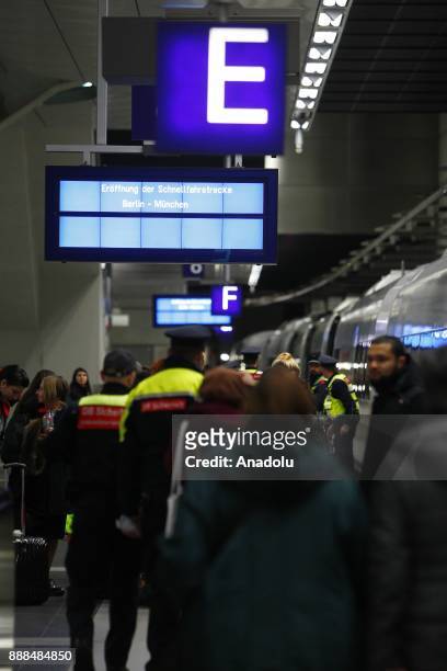 Passengers arrive with the ICE Inter-City-Express Train at the Berlin central train station or Hauptbahnhof during the first journey of the high...