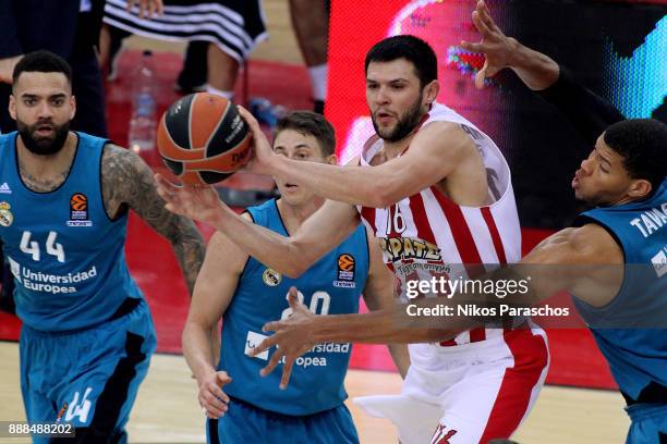 Kostas Papanikolaou, #16 of Olympiacos Piraeus in action during the 2017/2018 Turkish Airlines EuroLeague Regular Season Round 11 game between...