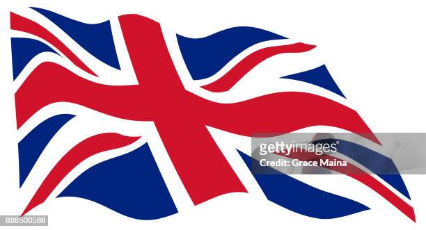united kingdom wavy flag in the wind - vector - union jack white background stock illustrations
