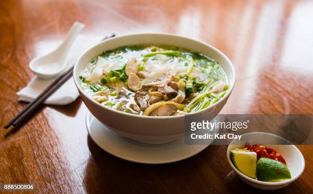 bowl of pho soup - pho soup ストックフォトと画像
