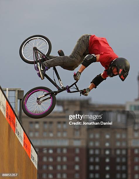 Steven McCann, of Melbourne, Australia, performs on his way to third place during the BMX Vertical Final of the Nike 6.0 BMX Open on June 27, 2009 at...