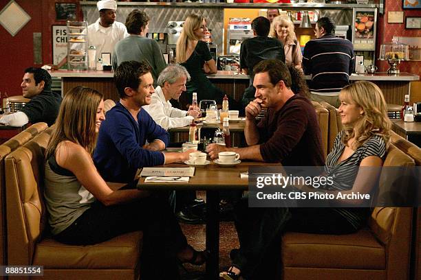 Dad"s Visit" --Pictured Bianca Kajlich as Jennifer, Oliver Hudson as Adam, Patrick Warburton as Jeff and Megyn Price as Audrey of the CBS series...
