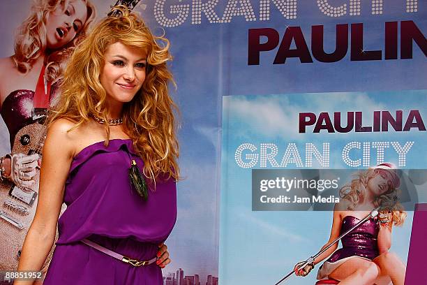 Mexican singer Paulina Rubio during a photocall before the press conference to present her new album named "Paulina Gran City Pop" at Presidente...
