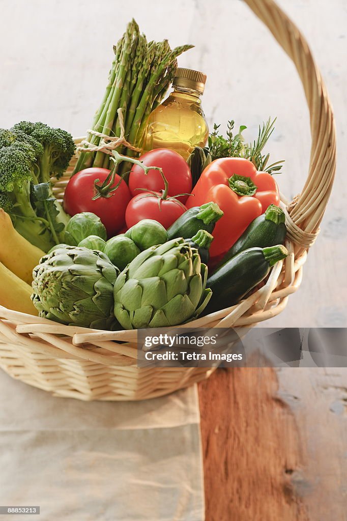 Wicker basket filled with vegetables