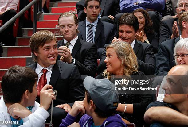 Victor Hedman smiles after being selected second overall by the Tampa Bay Lightning in the first round of the 2009 NHL Entry Draft at the Bell Centre...