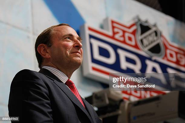 Commissioner Gary Bettman looks on during the first round of the 2009 NHL Entry Draft at the Bell Centre on June 26, 2009 in Montreal, Quebec, Canada.