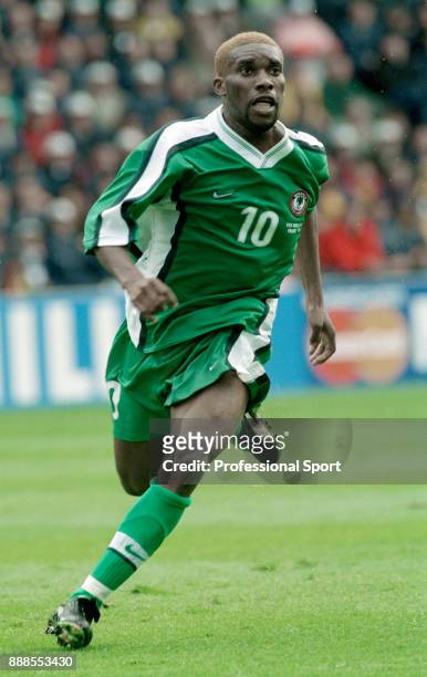 Jay-Jay Okocha of Nigeria in action during a 1998 FIFA World Cup group match between Spain and Nigeria at the Stade de la Beaujoire on June 13, 1998...