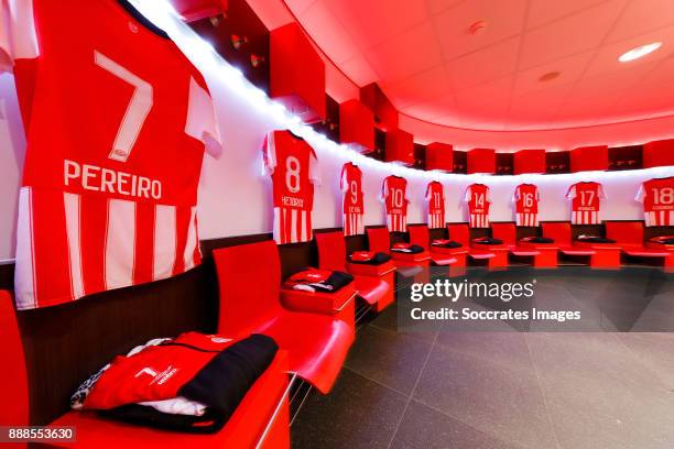 Shirts of Gaston Pereiro of PSV, Jorrit Hendrix of PSV in the changing room during the Dutch Eredivisie match between PSV v Sparta at the Philips...