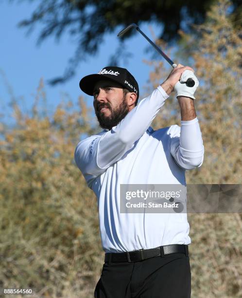Mark Hubbard plays a tee shot on the seventh hole during the second round of the Web.com Tour Qualifying Tournament at Whirlwind Golf Club on the...