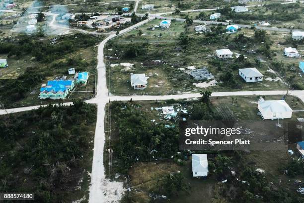 Barbuda An aerial view of damaged homes on the nearly destroyed island of Barbuda on December 8, 2017 in Cordington, Barbuda. Barbuda, which covers...