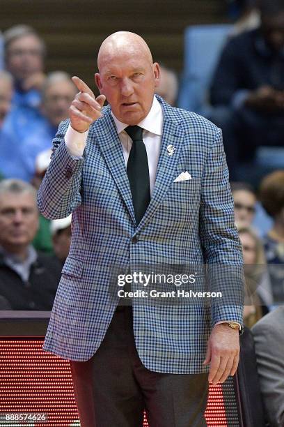 Head coach Mike Dunleavy Sr. Of the Tulane Green Wave directs his team against the North Carolina Tar Heels during their game at the Dean Smith...