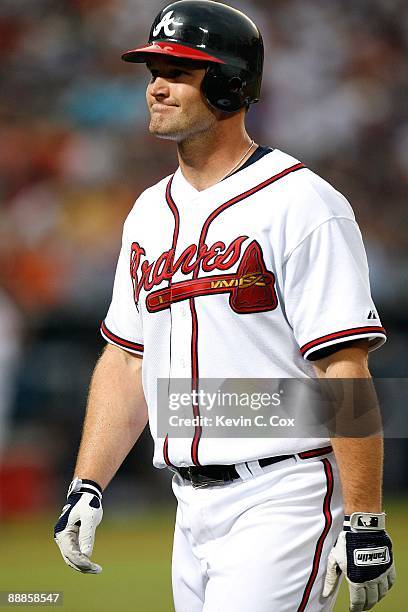 Catcher David Ross of the Atlanta Braves against the Boston Red Sox at Turner Field on June 26, 2009 in Atlanta, Georgia.