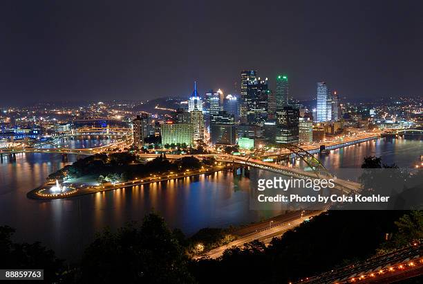 pittsburgh_at_night - pittsburgh aerial stock pictures, royalty-free photos & images