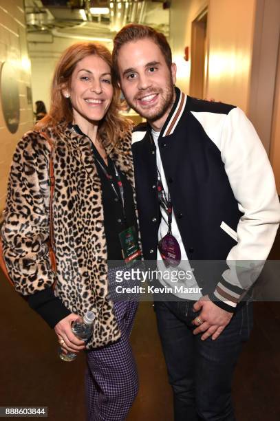 Julie Greenwald and Ben Platt attend Z100's Jingle Ball 2017 backstage on December 8, 2017 in New York City.
