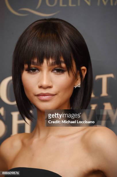 Actress and model Zendaya attends the "The Greatest Showman" World Premiere aboard the Queen Mary 2 at the Brooklyn Cruise Terminal on December 8,...
