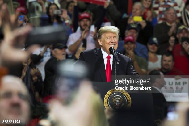 President Donald Trump speaks during a rally in Pensacola, Florida, U.S., on Friday, Dec. 8, 2017. Trump gave his most full-throated endorsement yet...