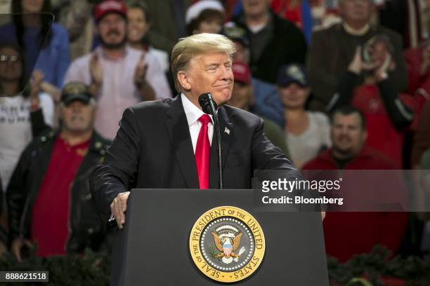President Donald Trump speaks during a rally in Pensacola, Florida, U.S., on Friday, Dec. 8, 2017. Trump gave his most full-throated endorsement yet...