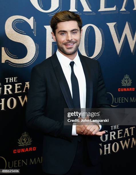 Zac Efron attends "The Greatest Showman" World Premiere aboard the Queen Mary 2 at the Brooklyn Cruise Terminal on December 8, 2017 in the Brooklyn...