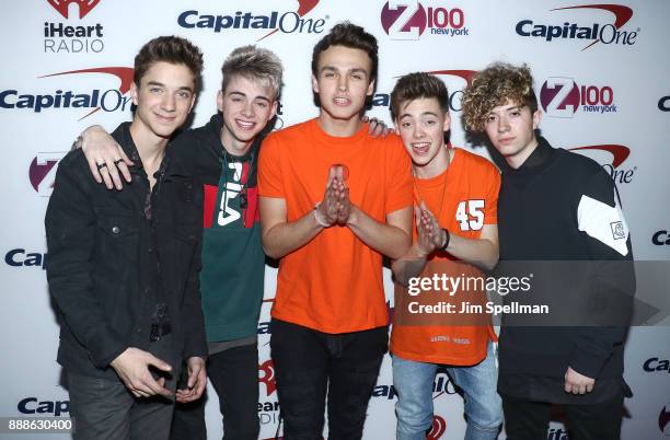 Singers Daniel Seavey, Corbyn Besson, Jonah Marais, Zach Herron and Jack Avery from Why Don't We attend the Z100's iHeartRadio Jingle Ball 2017 at...