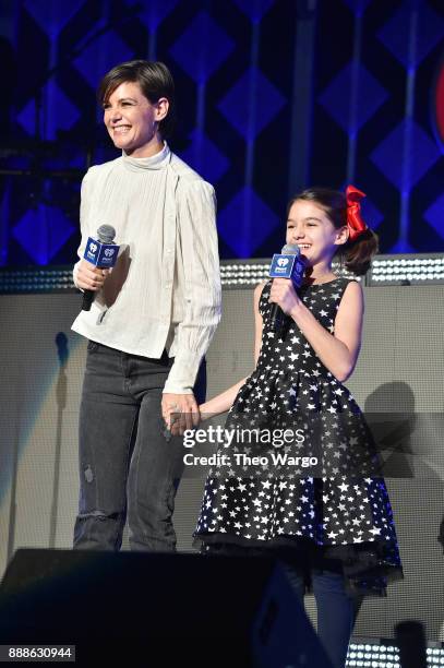 Katie Holmes and Suri Cruise speak at Z100's Jingle Ball 2017 on December 8, 2017 in New York City.