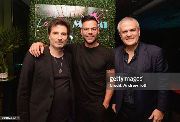 Richard Orlinski, Ricky Martin, and Ricardo Guadalupe attend Hublot and Haute Living's annual Hublot Loves Art dinner celebrating Richard Orlinski...