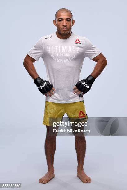 Jose Aldo of Brazil poses for a portrait during a UFC photo session on November 29, 2017 in Detroit, Michigan.