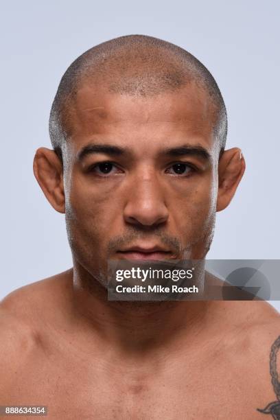 Jose Aldo of Brazil poses for a portrait during a UFC photo session on November 29, 2017 in Detroit, Michigan.