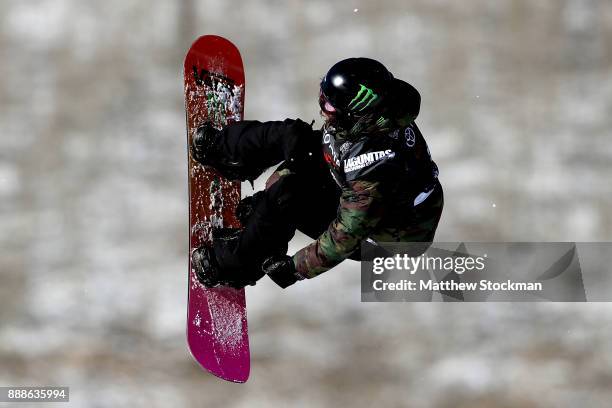 Borris Mouton of Switzerland competes in qualifying for the FIS World Cup 2018 Men's Snowboard Big Air during the Toyota U.S. Grand Prix on December...