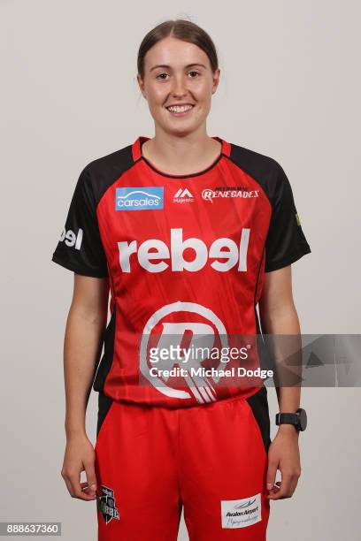 Tayla Vlaeminck poses during the Melbourne Renegades WBBL Headshots Session on December 4, 2017 in Melbourne, Australia.