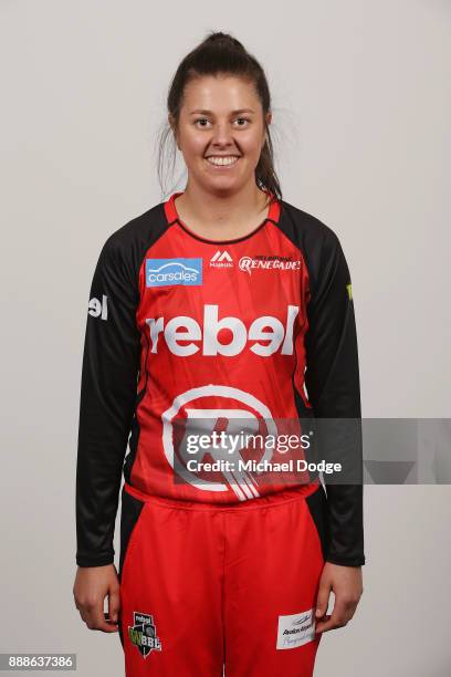 Molly Strano poses during the Melbourne Renegades WBBL Headshots Session on December 4, 2017 in Melbourne, Australia.