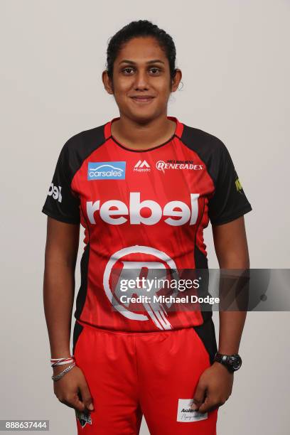 Chamari Atapattu poses during the Melbourne Renegades WBBL Headshots Session on December 4, 2017 in Melbourne, Australia.